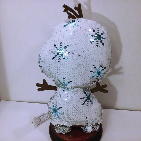 Disney Olaf Snowman Plush Toy Flip Sequin Doll 12" Carrot Nose White Silver - Picture 8 of 10